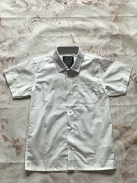 Сорочка біла на короткий рукав для хлопчика 6-7 років, розмір 122
