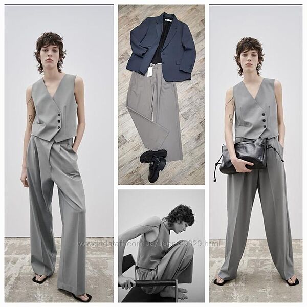 Zara широкие длинные брюк-палаццо full lenght с асимметричным поясом. New 