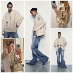 Zara трендова куртка-бомбер буклє в кольорі sand/marl Найпопулярніша модель