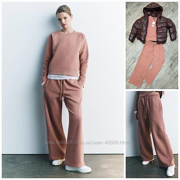 Костюм zara зі штанів широкого крою і світшоту. Шикарний колір. New 