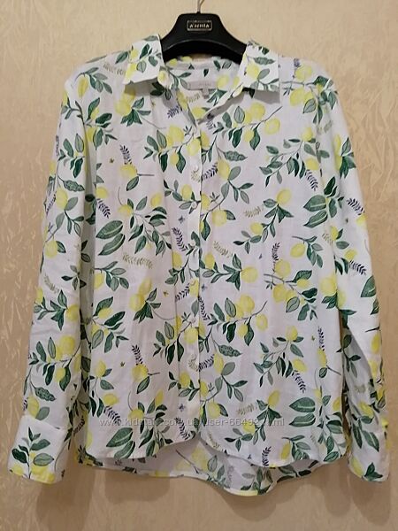 Роскошная льняная рубашка с лимонами люкс бренда Hobbs. 