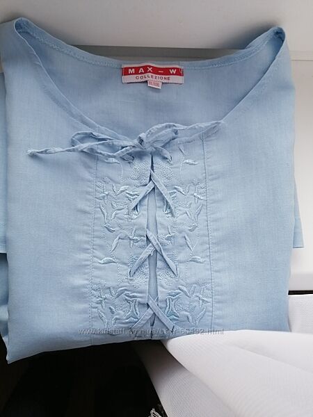Італійська лляна блакитна рубашка великого розміру. 