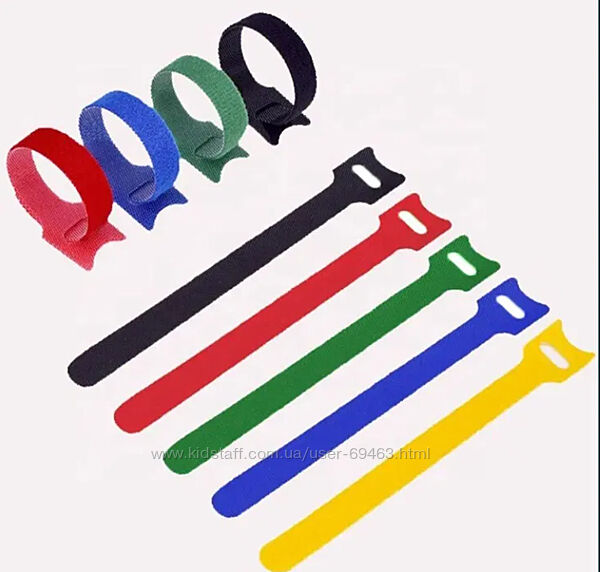 Набір з 10 шт. різнокольорових багаторазових стяжок-органайзерів для кабелю