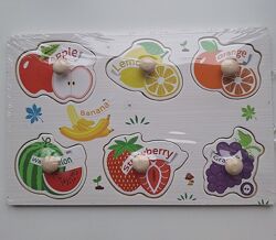 Дерев&acuteяна рамка вкладиш сортер з ручками Фрукти англійською