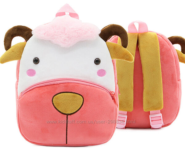 Детский рюкзак плюшевый для садика, розовый рюкзачок Барашек для малышей