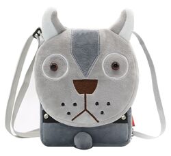 Детская мини сумочка Волк для телефона на плечо серая мягкая плюш качество