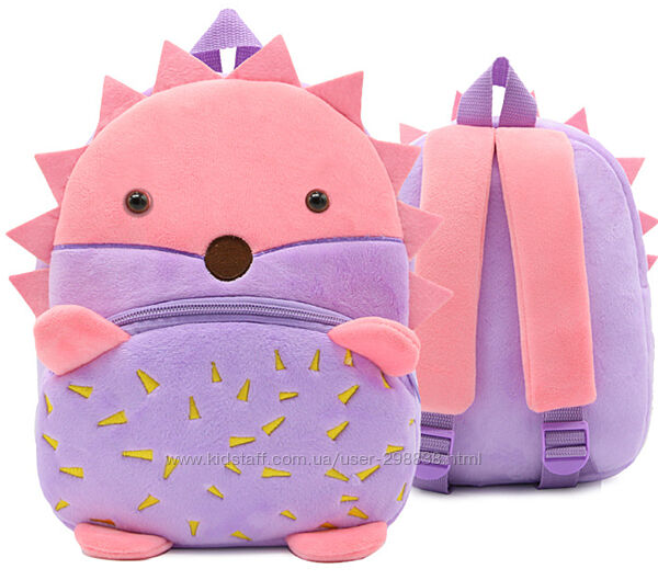 Детский рюкзак плюшевый для садика, розовый сиреневый Ежик для малышей