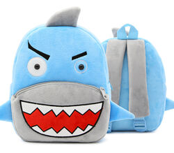 Детский рюкзак плюшевый для садика, серо-голубой рюкзачок Акула для малышей