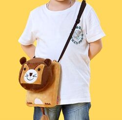 Детская маленькая сумочка Лев для телефона на плечо коричневая мягкий плюш 