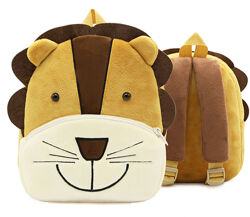 Детский рюкзак плюшевый для садика, коричневый беж рюкзачок Лев для малышей