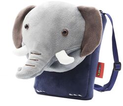 Детская мини сумочка Слон для телефона на плечо серо-синяя плюш качество