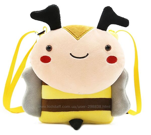 Детская сумочка маленькая Пчелка для малышей на плечо желтая мягкая плюш