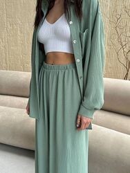 Костюм з креп-жатки сорочка штани мол, чорн, блакит, олива, лаванд one size