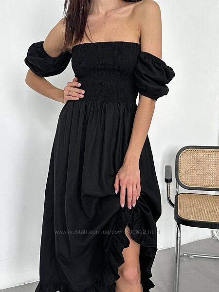 Лляна сукня Олівія  чорний, бежевий one size