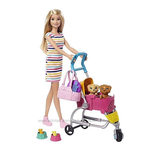 Барбі з цуциками та коляскою Barbie Stroll n Play Pups Playset, оригінал