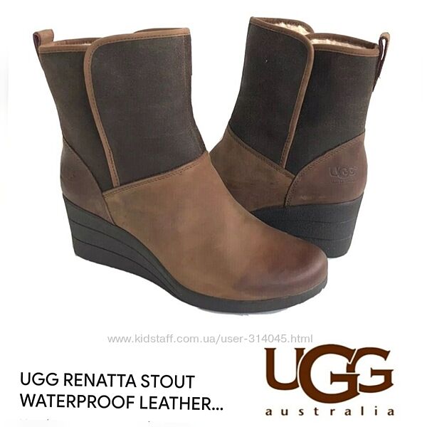 Водонепроницаемые кожаные сапоги/ботинки от ugg renatta на танкетке.