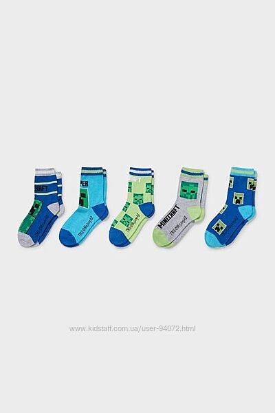 C&A Комплект з 5 пар шкарпеток серії Minecraft розмір 27-30