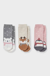 C&A Комплект з 3 пар махрових різдвяних шкарпеток 21-23 розмір