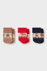 C&A Комплект з 3 пар махрових шкарпеток для новонароджених 12-13 розмір