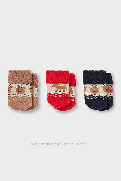 C&A Комплект з 3 пар махрових шкарпеток для новонароджених 12-13 розмір