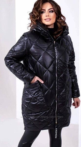 Стильное стёганое пальто с капюшоном от 52 до 58 размера зима 