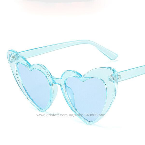 Солнцезащитные очки прозрачные сердечки love голубые A9917