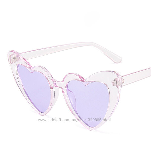 Солнцезащитные очки прозрачные сердечки love фиолетовые A9915