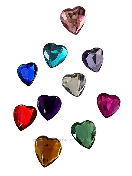 Підвіски Crocs Jibbitz, діаманти - серця, 10 кольорів
