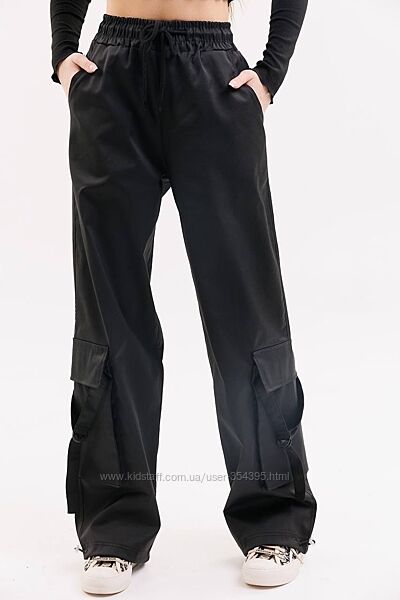 Котонові штани карго для дівчинки 134-164 білий, чорний