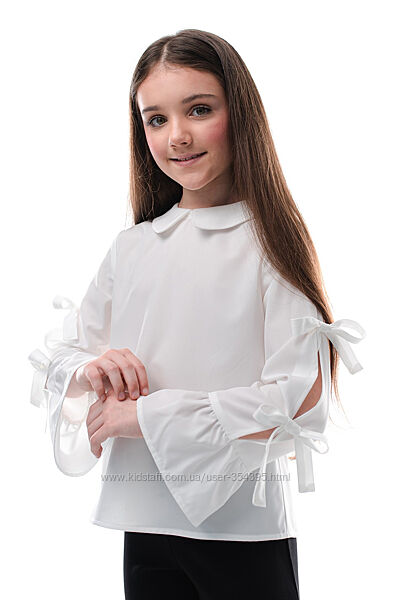 Блуза для дівчинки з завязками на рукавах - білий