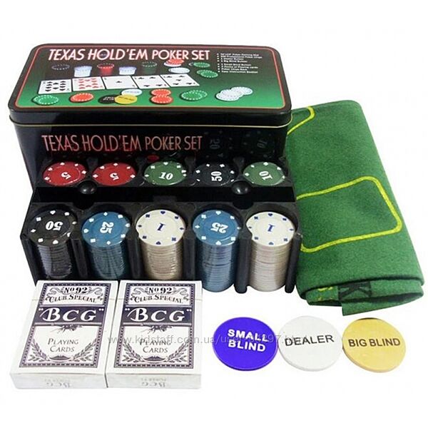 Покерный набор 100,120 фишек с номиналом коробка металл 