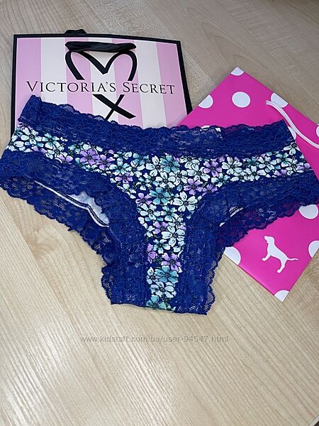 Котонові трусики з мереживом Вікторія Сікрет Lace-Waist Cotton Cheeky Panty