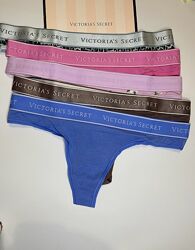 Котонові трусики танга з лого від Вікторія Сікрет Logo Cotton Thong Panty