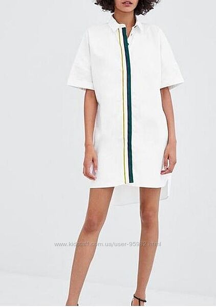 Платье рубашка свободного кроя с контрастной планкой  Zara TRF , хлопок