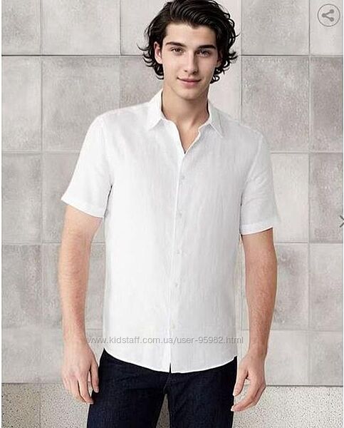 Мужская льняная рубашка marks & spencer , лен , хлопок