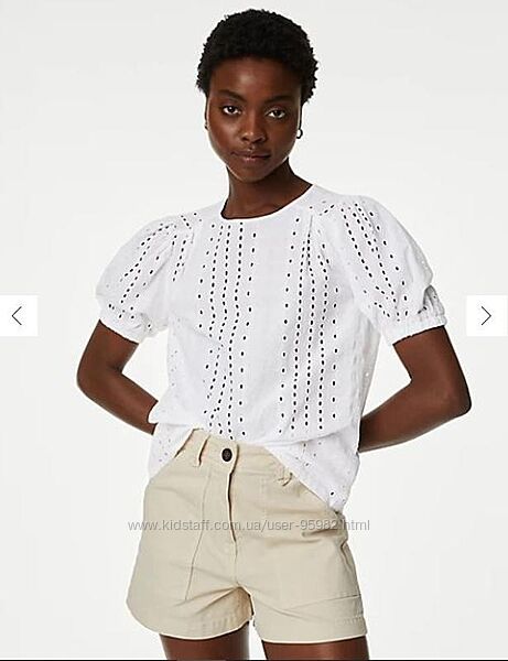 Блуза marks & spencer , вышивка, ришелье , хлопок 