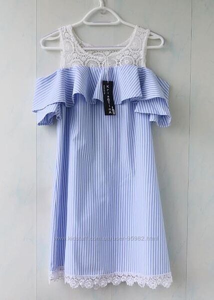 Платье в полоску, с кружевом с воланом kris&tina 