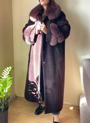 Зимнее шерстяное пальто батал с мохером и альпакой liardi 64р с мехом