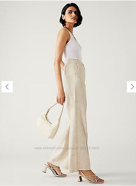 Широкие льняные штаны marks & spencer , лен , вискоза 