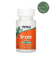 Now Foods, Железо, iron, 18/36 мг, 120 растительных капсул