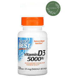 Doctors Best, витамин D3 5000, витамин д3, витамин Д3 5000ме, 180 капсу