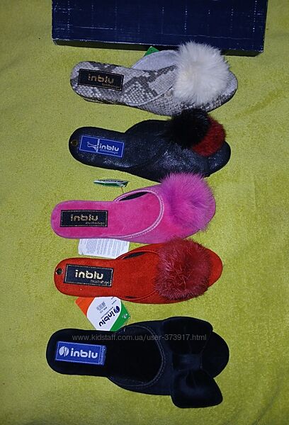 Тапочки Inblu c мехом кролика, помпон р.36,37,38,39,40,41