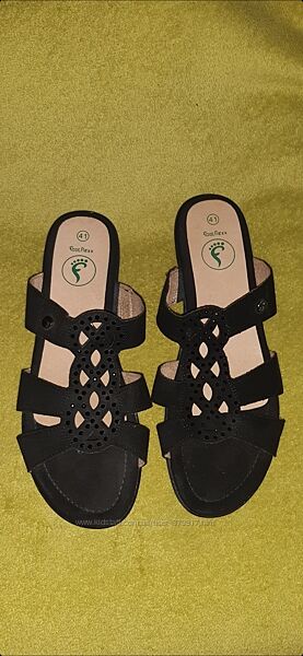 Шлёпанцы чёрные кожа стразы Германия Foot Flexx р.41,42