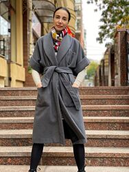Женское пальто Merissimo, Италия, шерсть, цвет - серый, oversize.