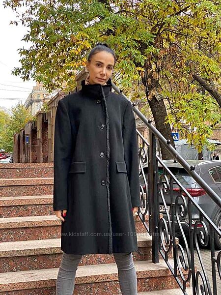 Пальто Basler Баслер, Германия, virgin wool, отделка норкой, цвет - черный.