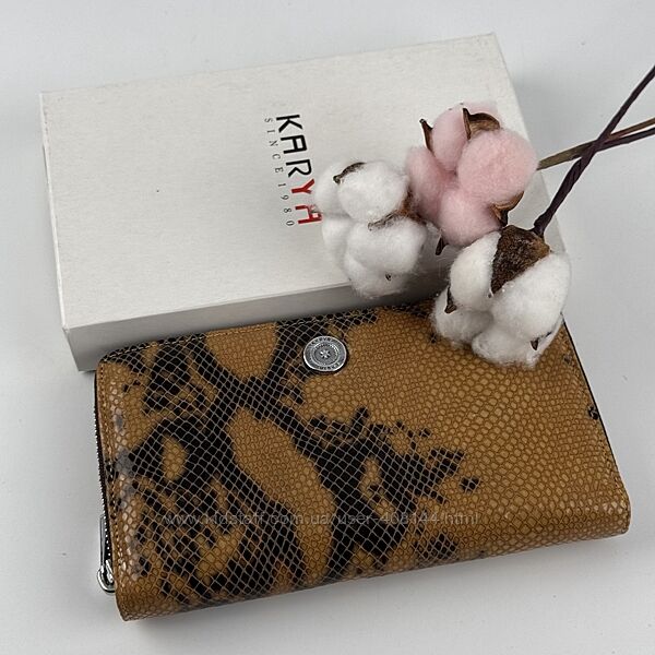 Гаманець жіночий шкіряний лакований Karya 1072 гірчичний під пітона