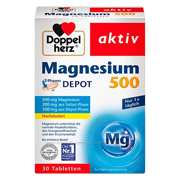 Вітаміни Doppelherz Magnesium 500 Depot 30 шт. , Німеччина