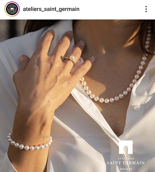 Ateliers Saint Germain - ожерелье с белым жемчугом - золото 375пробы- Франц