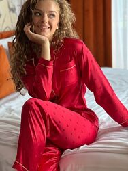 Неймовірна піжама домашній комплект костюм для дому сердечкі шовк армані