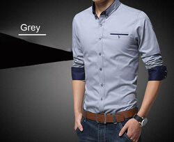 Серая котоновая плотная деловая рубашка ml